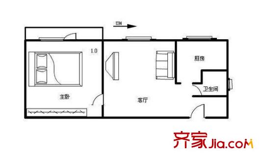 區(qū)建材局職工宿舍戶型圖4 1室2廳1衛(wèi)1廚
