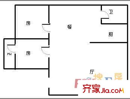 防衛(wèi)站宿舍樓戶型圖2室1廳 