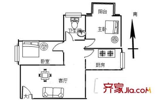 南寧仙葫開發(fā)區(qū)管委會戶型圖3 2室2廳1衛(wèi)1廚