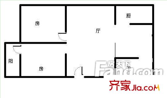 化纖研究所宿舍戶型圖12 2室2廳1衛(wèi)1廚