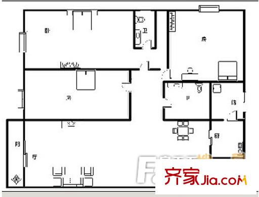 廣西文聯(lián)文儀園宿舍戶型圖2 3室2廳2衛(wèi)1廚
