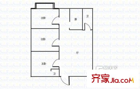 果品公司宿舍戶型圖400731103300 3室1廳1衛(wèi)1廚