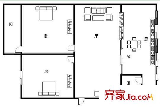 廣西交通科學(xué)研究所宿舍戶型圖1 2室2廳1衛(wèi)1廚