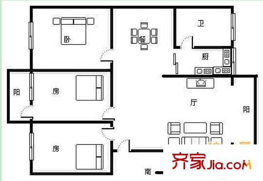 廣西新聞中心綜合大樓戶型圖1 3室2廳1衛(wèi)1廚