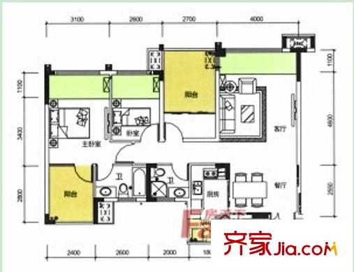 廣西新聞中心綜合大樓戶型圖4 2室2廳2衛(wèi)1廚