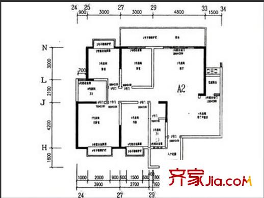 南寧市供電局南湖小區(qū)戶型圖1 4室2廳2衛(wèi)1廚