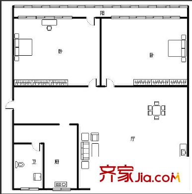 金州路單位房(僑辦宿舍)戶型圖4 2室2廳1衛(wèi)1廚