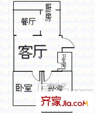 海關(guān)宿舍戶型圖14 2室2廳1衛(wèi)1廚