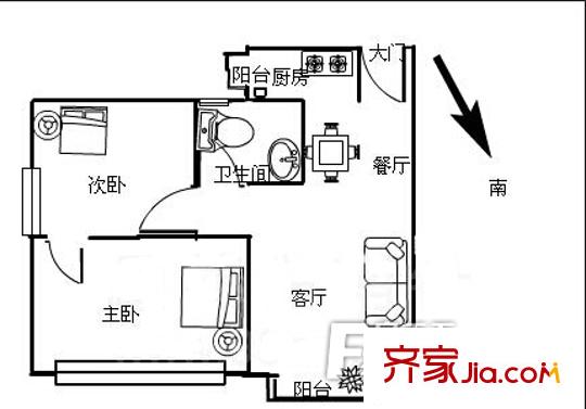 南寧仙葫開發(fā)區(qū)管委會戶型圖4 2室2廳1衛(wèi)1廚