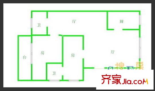 緯武小區(qū)戶型圖4 2室2廳2衛(wèi)1廚