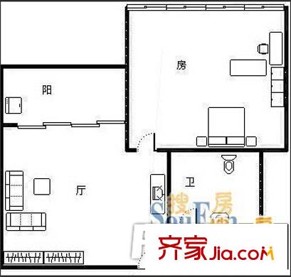 新民路電信單位大院戶型圖3 1室1廳1衛(wèi)1廚
