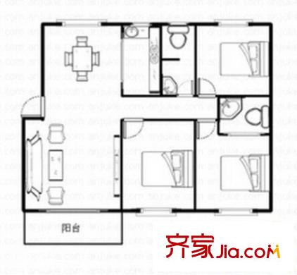 新民路電信單位大院戶型圖4 3室2廳1衛(wèi)1廚