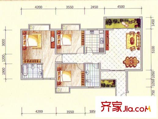 天譽(yù)江南花園戶型圖戶型3 3室2廳2衛(wèi)1廚