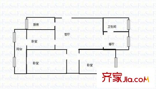 廣西交通科學(xué)研究所宿舍戶型圖2 3室2廳1衛(wèi)1廚