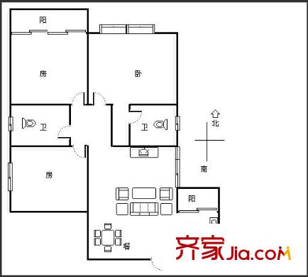 南寧市供電局南湖小區(qū)戶型圖3 3室2廳2衛(wèi)1廚
