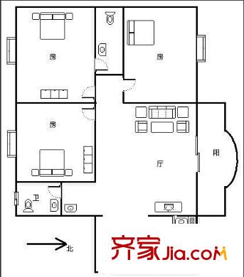 南寧市供電局南湖小區(qū)戶型圖5 3室2廳2衛(wèi)1廚