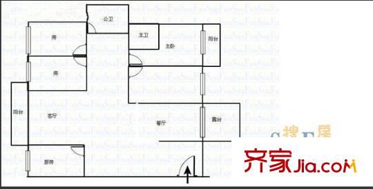 金州路單位房(僑辦宿舍)戶型圖1 4室2廳2衛(wèi)1廚