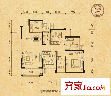 昌泰鑫金綠洲8棟01戶型 4室2廳2衛(wèi)1廚