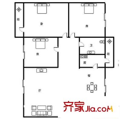 緯武小區(qū)戶型圖2 3室2廳1衛(wèi)1廚