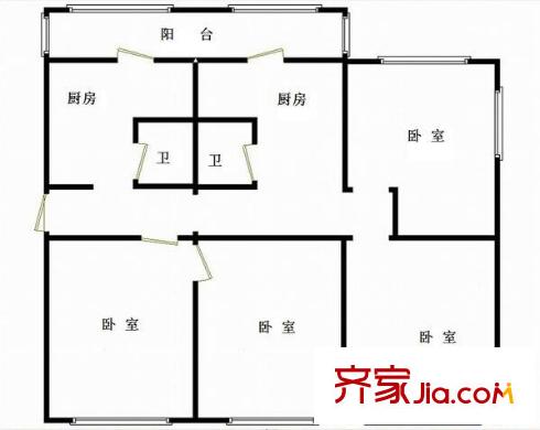 緯武小區(qū)戶型圖1 4室2廳2衛(wèi)1廚