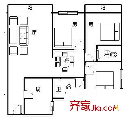 海關(guān)宿舍 3室 戶型圖