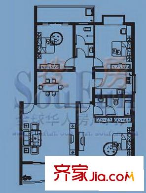 水岸小筑戶型圖戶型圖 3室2廳2衛(wèi)1廚
