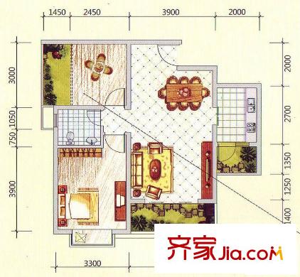 天譽(yù)江南花園戶型圖戶型2 1室1廳1衛(wèi)1廚
