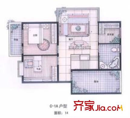 金花苑戶型圖C-1A二層 2室2廳1衛(wèi)1廚