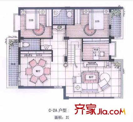 金花苑戶型圖C-2A一層 3室2廳2衛(wèi)1廚