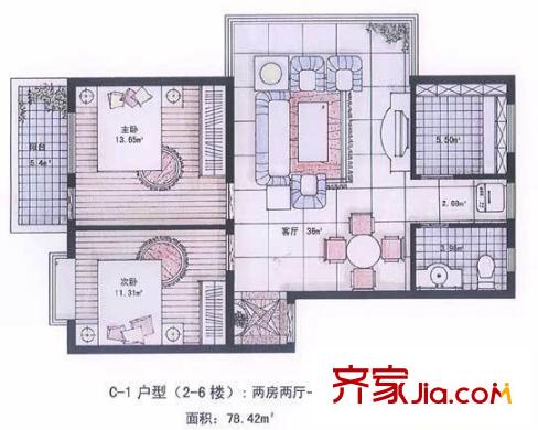 金花苑戶型圖2室2廳1衛(wèi)1廚