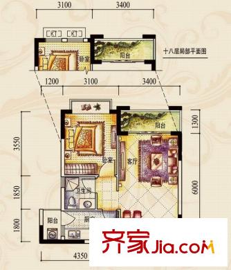 皇庭御瓏灣戶型圖B2戶型 1室2廳1衛(wèi)1廚