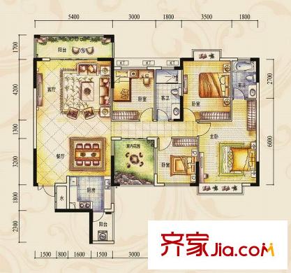 皇庭御瓏灣戶型圖C2戶型 4室2廳2衛(wèi)1廚