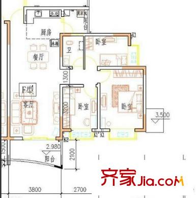 廣西區(qū)第一勞教所宿舍戶型圖3 3室2廳1衛(wèi)1廚