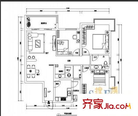 廣西區(qū)第一勞教所宿舍戶型圖4 3室2廳2衛(wèi)1廚