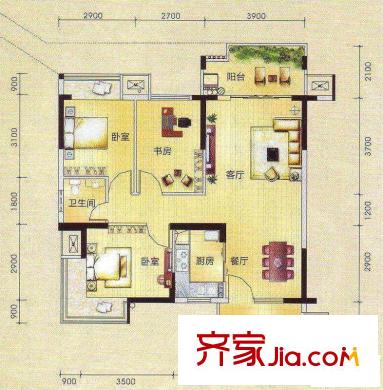 邕江御景戶型圖3#1單元01、2單元04戶型 3室2廳1衛(wèi)1廚