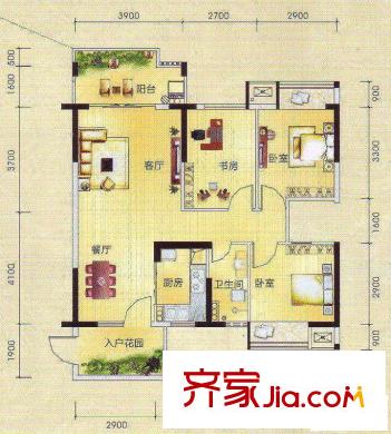 邕江御景戶型圖3#1單元04、2單元01戶型 3室2廳1衛(wèi)1廚