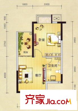 邕江御景戶型圖3#1單元03、2單元02戶型 1室1廳1衛(wèi)1廚