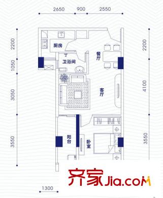 融昌邕江銀座戶型圖銀座3號2-06戶型 1室1廳1衛(wèi)1廚
