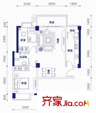 融昌邕江銀座戶型圖銀座3號2-07戶型 2室2廳1衛(wèi)1廚
