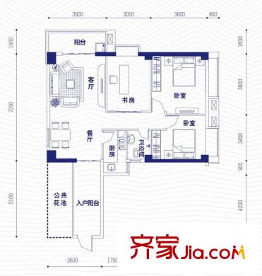 融昌邕江銀座戶型圖銀座3號2-01戶型 3室2廳1衛(wèi)1廚