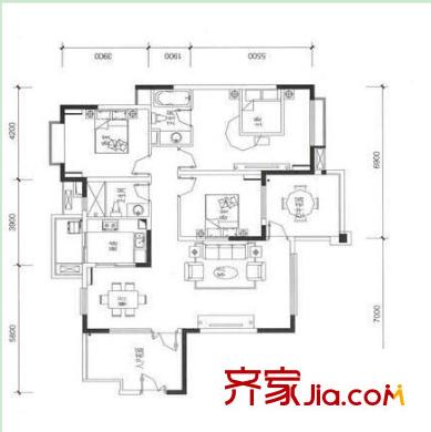 保利東盟國際第一街戶型圖1 3室2廳2衛(wèi)1廚