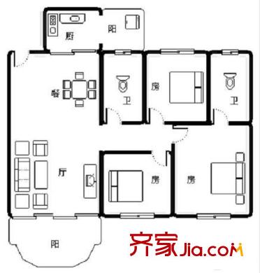美麗人家 3室 戶型圖