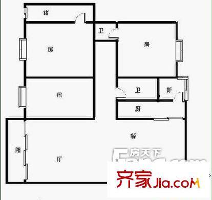 司法廳第一宿舍區(qū)戶型圖8 3室2廳2衛(wèi)1廚