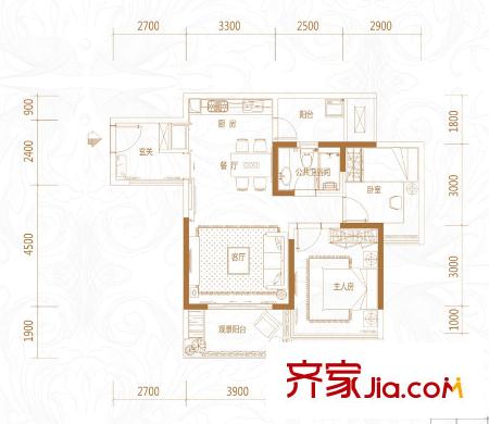 盛天東郡|天禧1#樓1單元02-2單元06戶型 2室2廳1衛(wèi)1廚