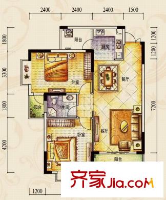 皇庭御瓏灣戶型圖C4戶型 2室2廳1衛(wèi)1廚