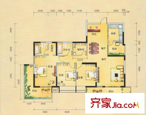 邕江御景戶型圖3#1單元 2單元06戶型 3室2廳2衛(wèi)1廚