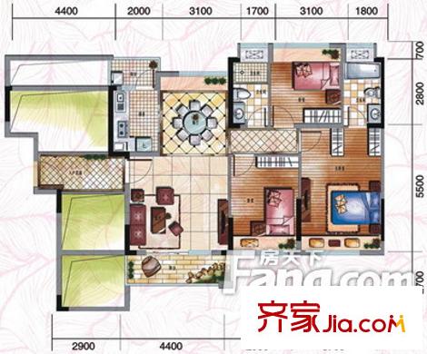 通業(yè)平安佳園戶型圖3房2廳   3_調(diào)整大小 3室2廳1衛(wèi)1廚