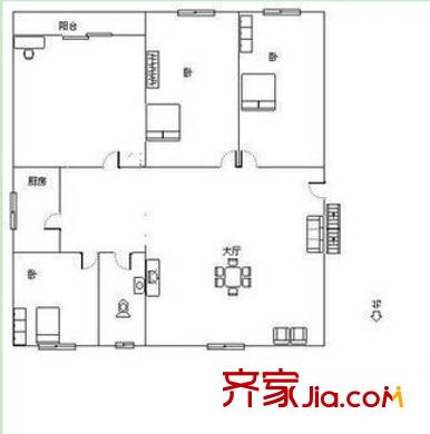 天桃路農(nóng)行宿舍戶型圖4 4室2廳1衛(wèi)1廚