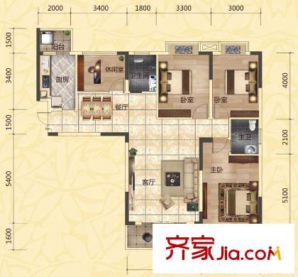 第一大道東方華府戶型圖C戶型 4室2廳2衛(wèi)1廚