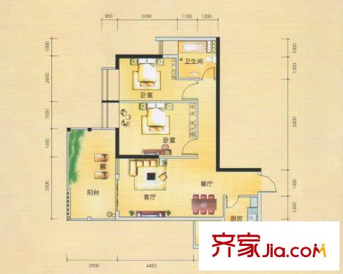 邕江御景戶型圖3#1單元07 2單元05戶型 2室2廳1衛(wèi)1廚